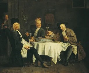 Der Dichter Alexis Piron (1689-1773) am Tisch mit seinen Freunden, Jean Joseph Vade (1720-57) und Charles Colle (1709-83)